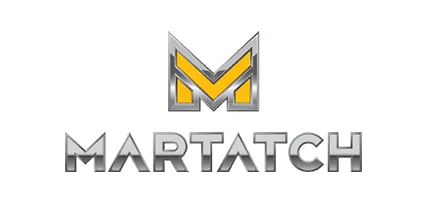 A silver and gold logo with the letter 'm' above the word 'martach'.